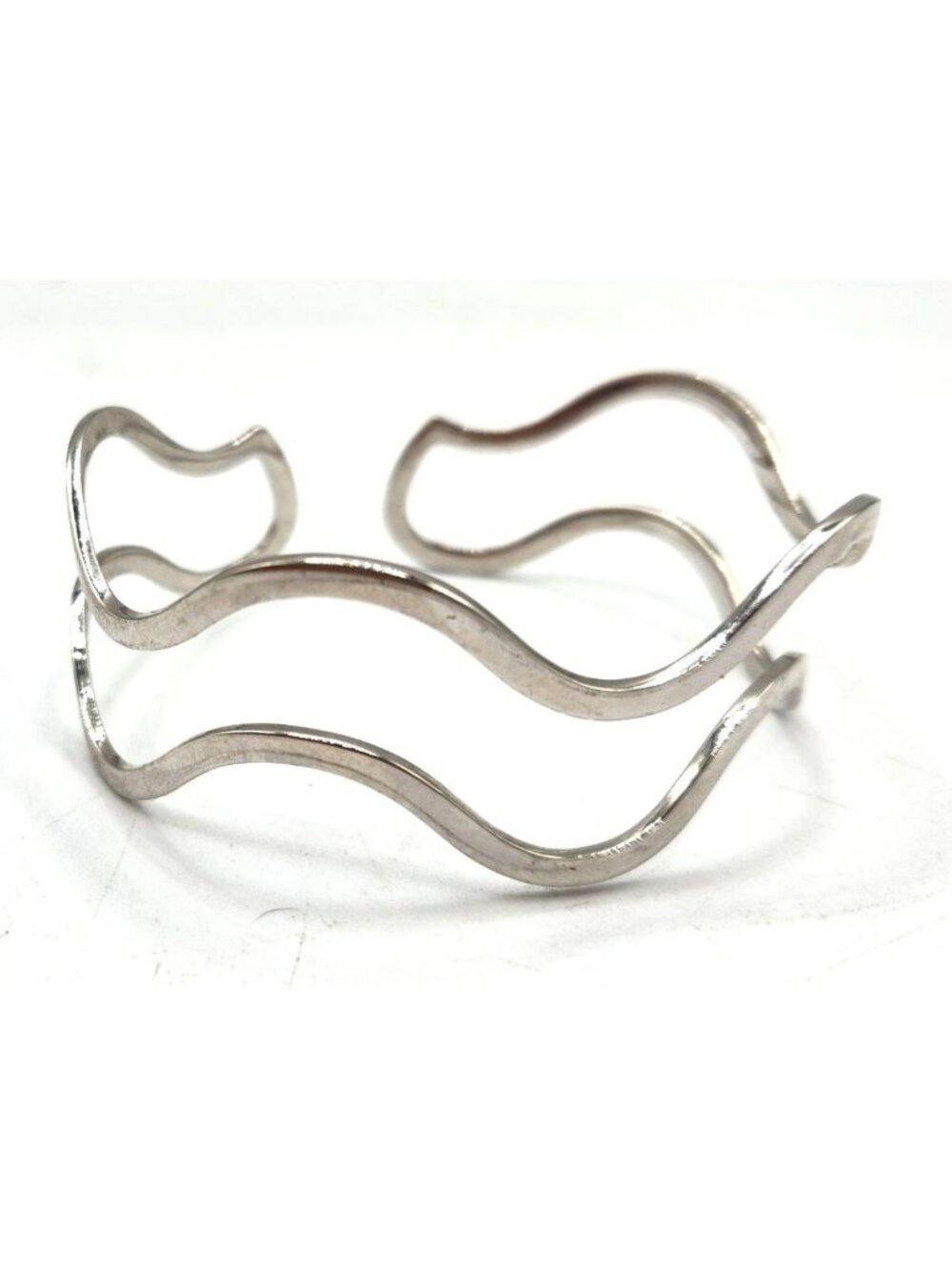 Twin Wave Abstract Cuff Silver Tone Bracelet